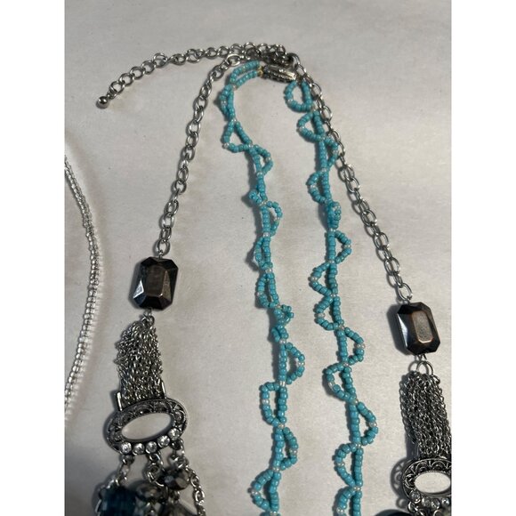 Multi-Layered Necklace & Jewelry Set: Blue Beads Silver Bangles - Picture 7 of 8